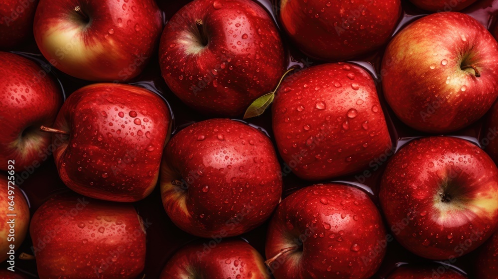 Macro of fresh red wet apples with water drops. Eat a Red Apple Day banner Macro of fresh red wet apples with water drops. Eat a Red Apple Day banner