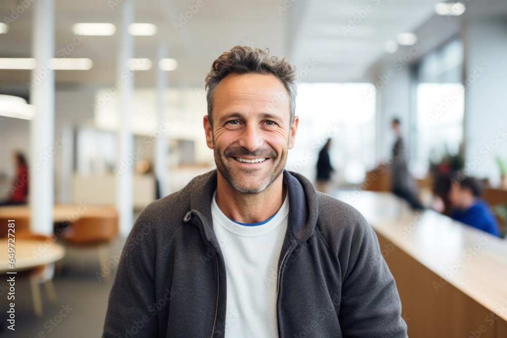 medium shot portrait of a happy Polish man in his 40s wearing a chic cardigan against a white background medium shot portrait of a happy Polish man in his 40s wearing a chic cardigan against a white background