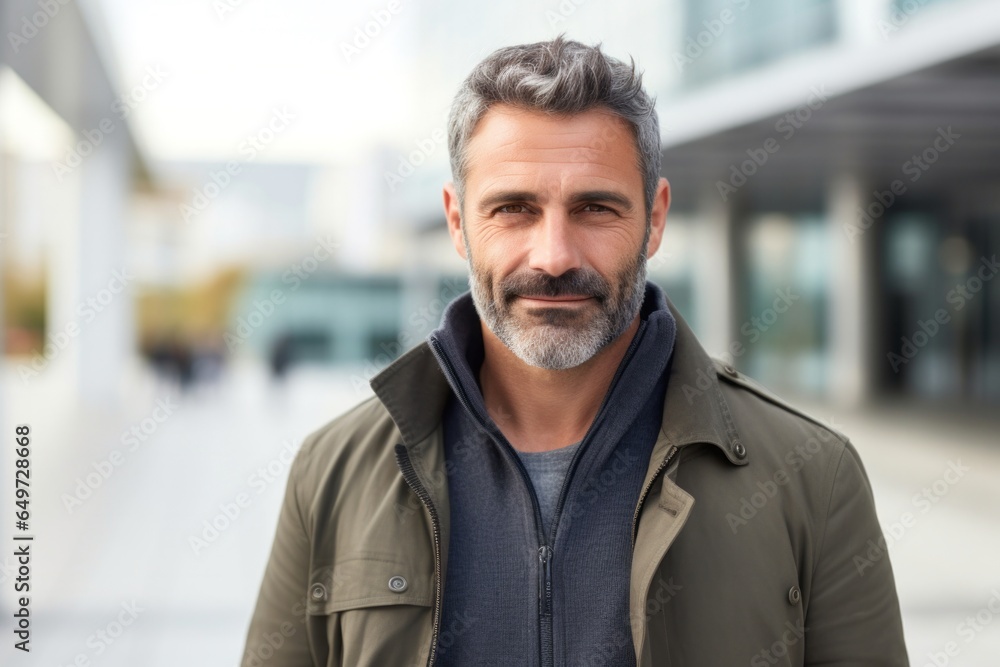 Naklejka premium medium shot portrait of a Israeli man in his 40s wearing a chic cardigan against a modern architectural background