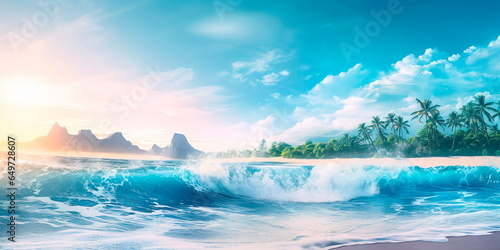 background inspired by the ocean  with shades of blue and aqua  capturing the serenity of a tropical beach paradise.