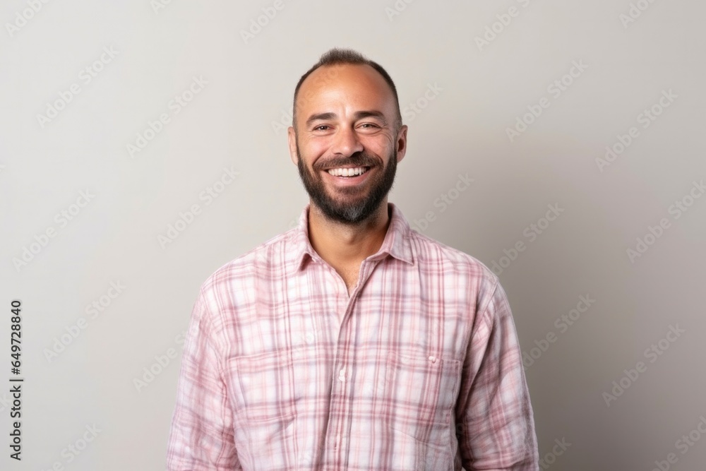 medium shot portrait of a Israeli man in his 40s wearing a foulard against a pastel or soft colors background medium shot portrait of a Israeli man in his 40s wearing a foulard against a pastel or soft colors background