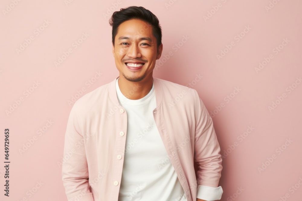 portrait of a Filipino man in his 30s wearing a chic cardigan against a pastel or soft colors background portrait of a Filipino man in his 30s wearing a chic cardigan against a pastel or soft colors background