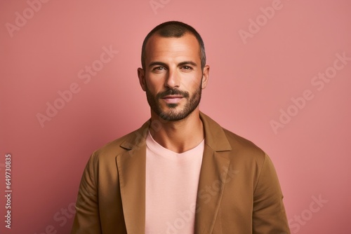 portrait of a Israeli man in his 30s wearing a chic cardigan against a pastel or soft colors background