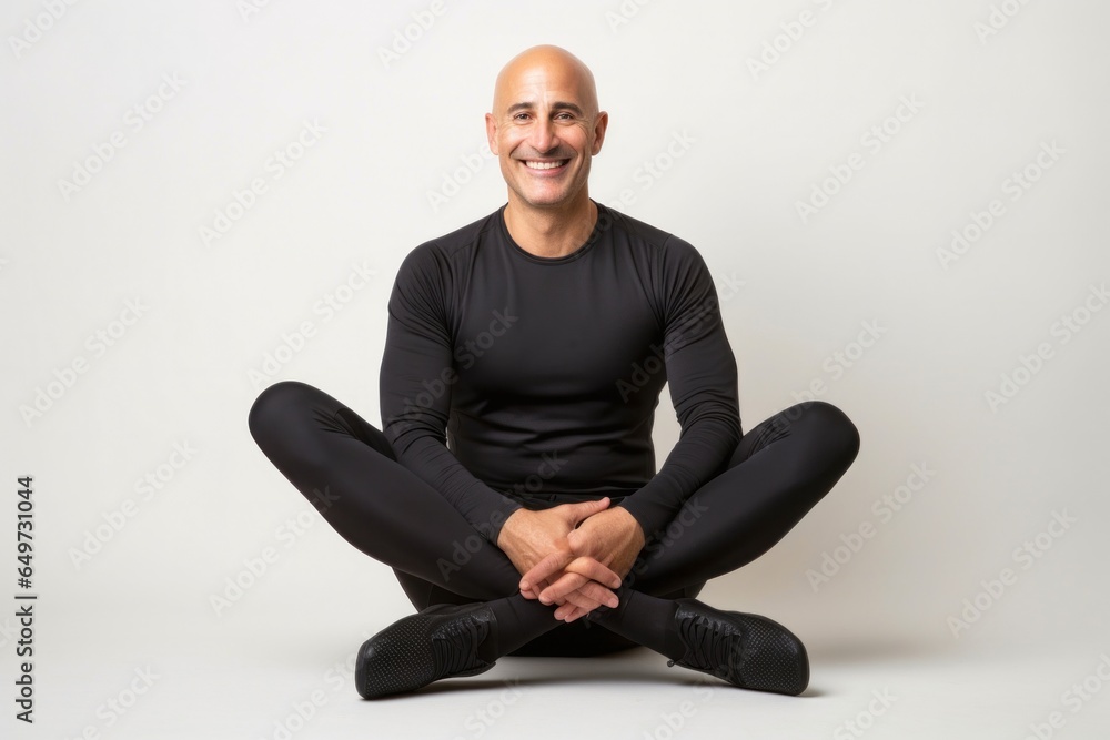 Fototapeta premium portrait of a Israeli man in his 40s wearing a pair of leggings or tights against a white background