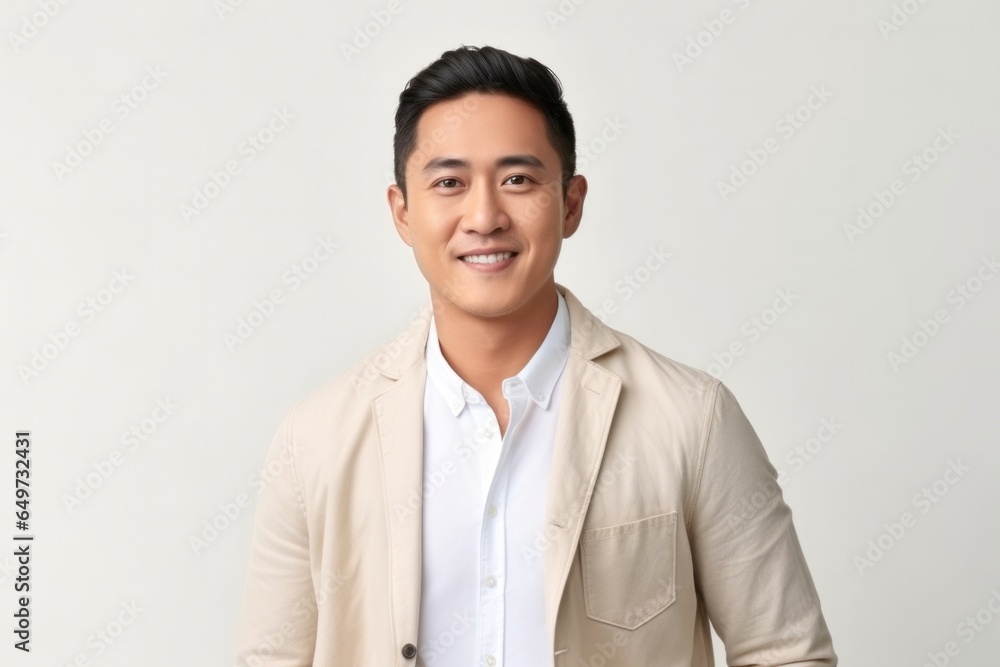 medium shot portrait of a confident Filipino man in his 30s wearing a chic cardigan against a white background medium shot portrait of a confident Filipino man in his 30s wearing a chic cardigan against a white background