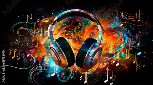 large headphones music abstract background audio. photo