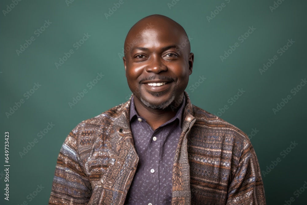 Fototapeta premium portrait of a Kenyan man in his 40s wearing a chic cardigan against an abstract background