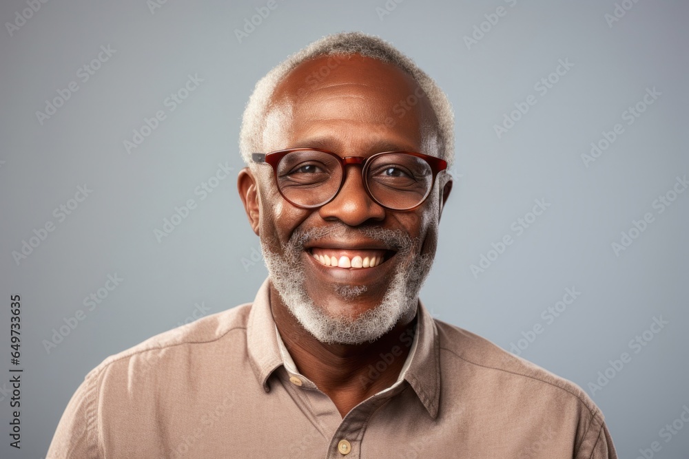 portrait of a Kenyan man in his 60s wearing a chic cardigan against a white background portrait of a Kenyan man in his 60s wearing a chic cardigan against a white background