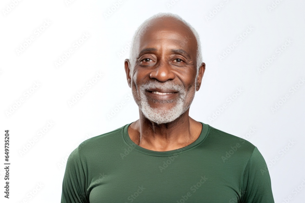 medium shot portrait of a confident Kenyan man in his 90s wearing a sporty tank top against a white background medium shot portrait of a confident Kenyan man in his 90s wearing a sporty tank top against a white background