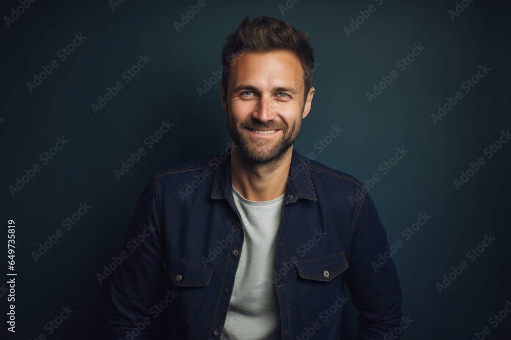 portrait of a Polish man in his 30s wearing a chic cardigan against an abstract background portrait of a Polish man in his 30s wearing a chic cardigan against an abstract background