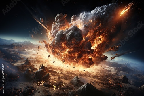 Asteroid Impact depiction of a massive asteroid colliding with Earth, . Generated with AI © Chanwit