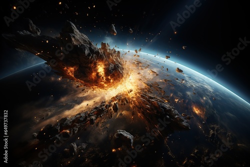 Asteroid Impact depiction of a massive asteroid colliding with Earth, . Generated with AI