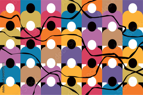 Abstract illustration of group of people connected through wires