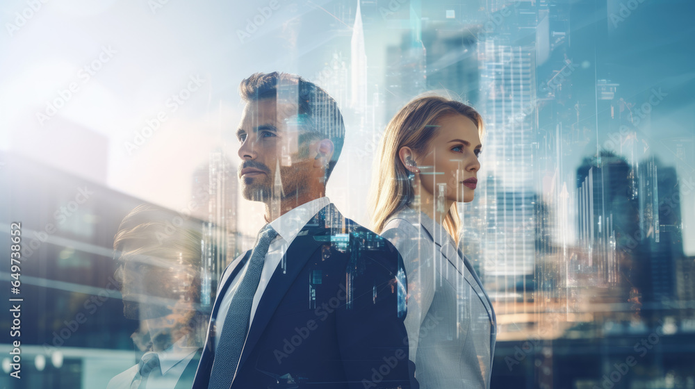 © Vahid - Corporate business people in double exposure, portrait