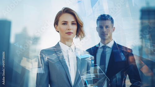 Corporate business people in double exposure, portrait
