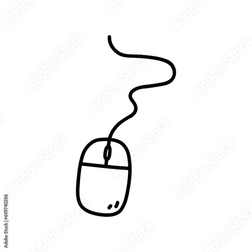 Computer mouse isolated on white background. Vector hand-drawn illustration in doodle style. Perfect for logo, decorations, various designs.