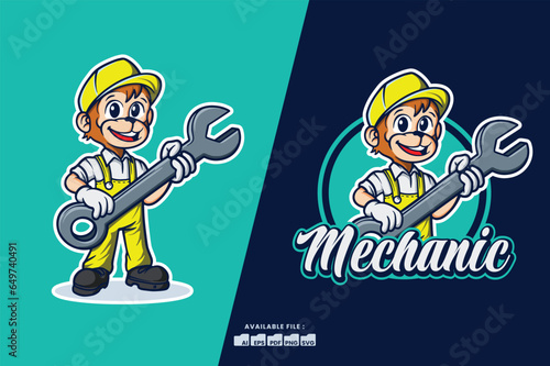 Cute Monkey mechanic mascot vector illustration