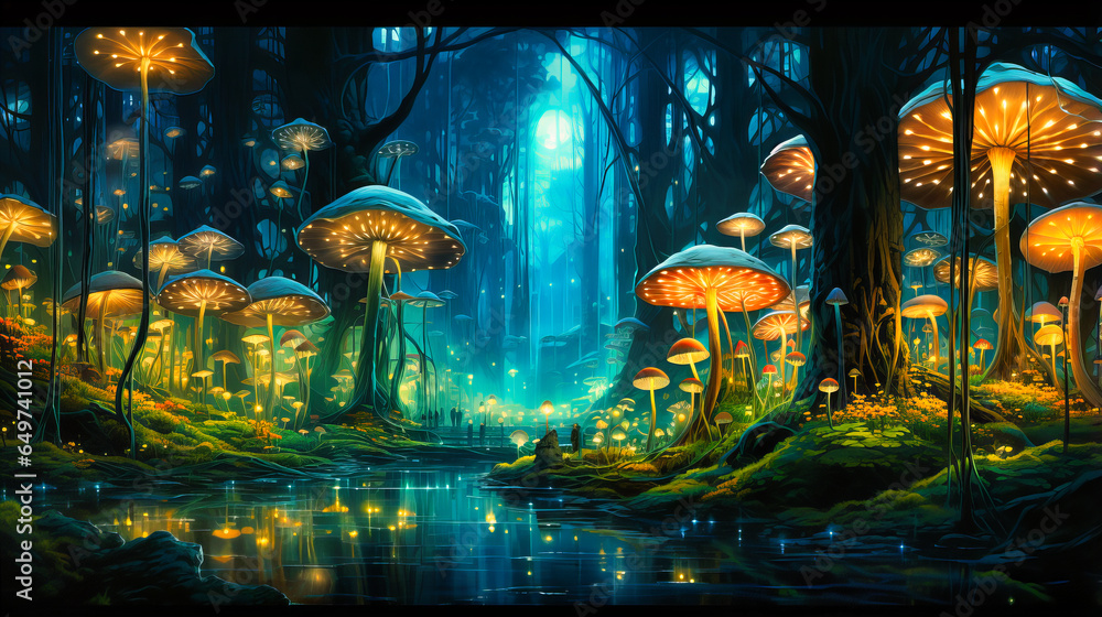 Enchanted Forest Canopies with Glowing Fungi