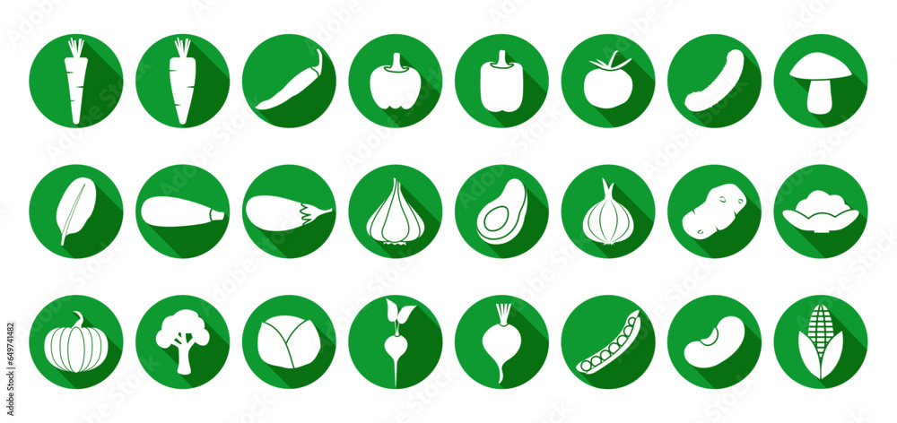 Green Vegetables Flat Round Icon Set of Parsey Root, Carrot, Chilli, Paprika, Pepper, Tomato, Cucumber, Mushroom, Spinach, Zucchini, Eggplant, Garlic, Onion, Potato, Tomato, Avocado, Cauliflower, Pump Green Vegetables Flat Round Icon Set of Parsey Root, Carrot, Chilli, Paprika, Pepper, Tomato, Cucumber, Mushroom, Spinach, Zucchini, Eggplant, Garlic, Onion, Potato, Tomato, Avocado, Cauliflower, Pump
