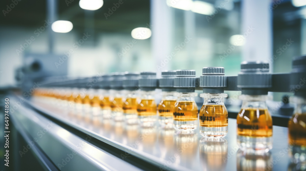 Medical vials on production line at pharmaceutical factory, Pharmaceutical machine working pharmaceutical glass bottles production line Medical vials on production line at pharmaceutical factory, Pharmaceutical machine working pharmaceutical glass bottles production line