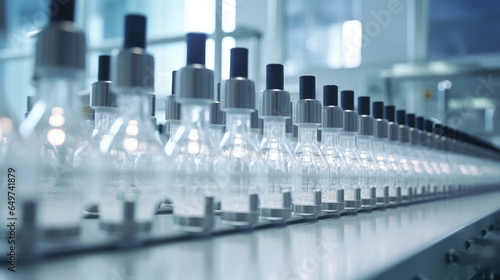 Wallpaper Mural Medical vials on production line at pharmaceutical factory, Pharmaceutical machine working pharmaceutical glass bottles production line Torontodigital.ca