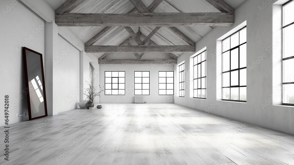 white loft-style room. . empty space new empty attic apartment. white loft-style room. . empty space new empty attic apartment.