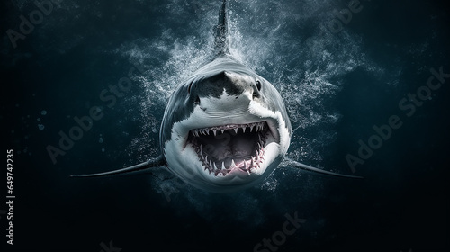 white shark underwater jaws open predator attacks.