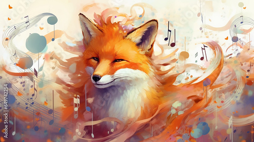 fox musical background artwork poster white background. Generative AI