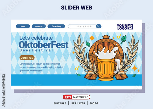 Website landing page with illustration of oktoberfest beer festival