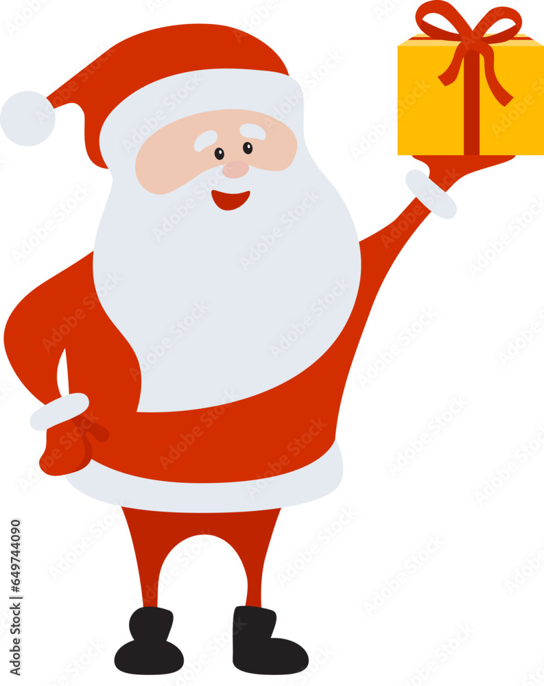 Collection of Christmas Santa Claus. Funny happy Santa Claus character with gift