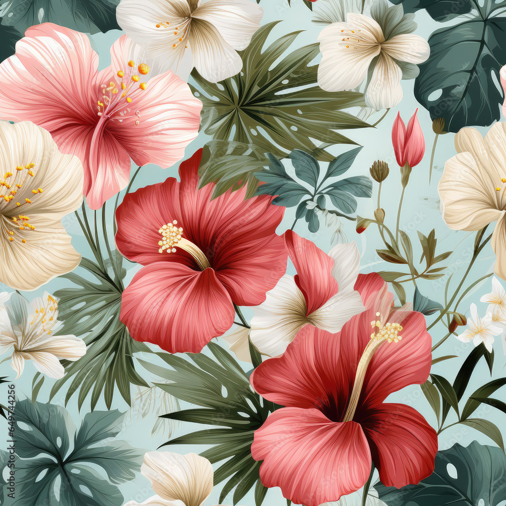 Colorful Painted Nature Flowers: Seamless Background Colorful Painted Nature Flowers: Seamless Background