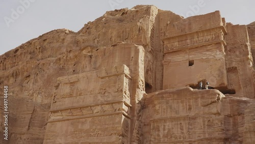 Detail shot of an archaeological remnant carved in sandstone rock in Petra