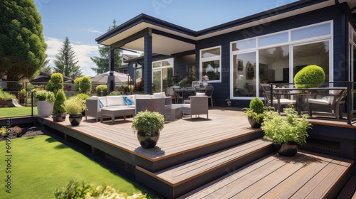 The new home features a deck and lawn that are perfect for outdoor entertaining.
