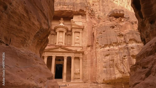 Subjective shot walking through the Siq Canyon revealing the Treasury of Petra