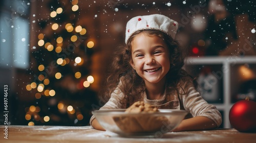 Little girl is making Christmas cookies