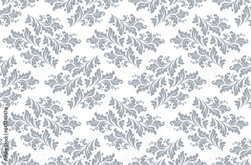 Wallpaper in the style of Baroque. Seamless vector background. White and gray floral ornament. Graphic pattern for fabric, wallpaper, packaging. Ornate Damask flower ornament.