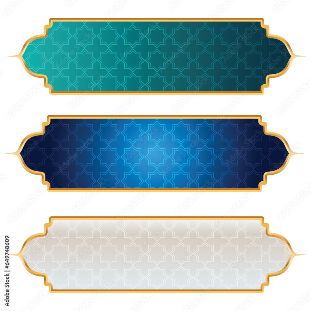 Set of decorative luxury golden arabic islamic banner title frame transparent background gold text box clipart