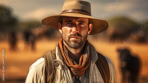 Man on safari in Africa