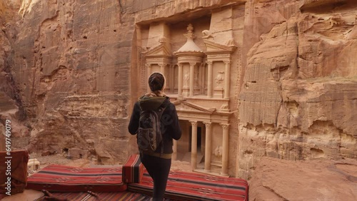 Woman admiring the Petra's Theasury (Al Khazneh)