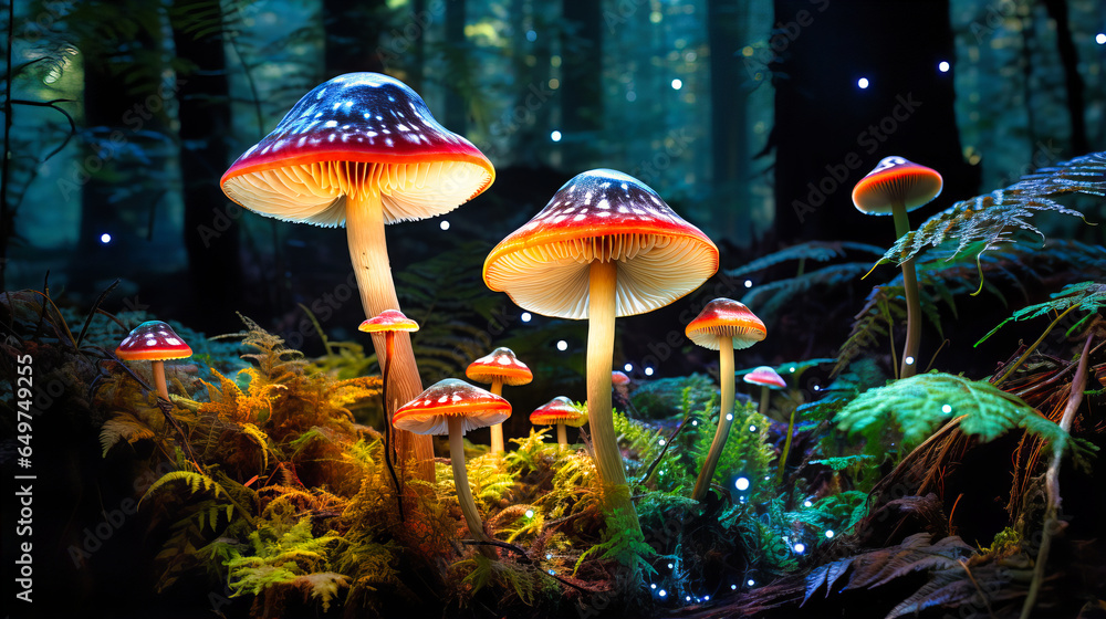 Fototapeta premium Phosphorescent Fungi Lighting Mystical Forests