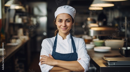 Canvas Print Portrait of a young chef in the kitchen
