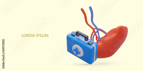 3d realistic internal organ spleen medical box with medicine. Healthcare concept. Protection and spleen treatment in clinic. Vector illustration in blue and red colors