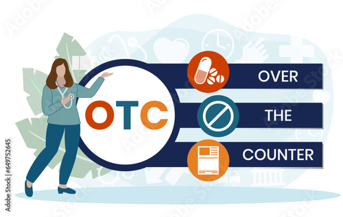 OTC Over The Counter - off-exchange trading is done directly between two parties, without the supervision of an exchange, acronym text concept background photo