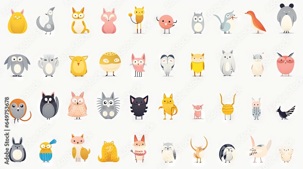  a large group of different types of animals on a white background.  generative ai