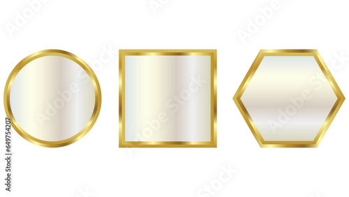Golden circle or rectangle and polygon frame text box with gold award ribbon icon anniversary badge	
