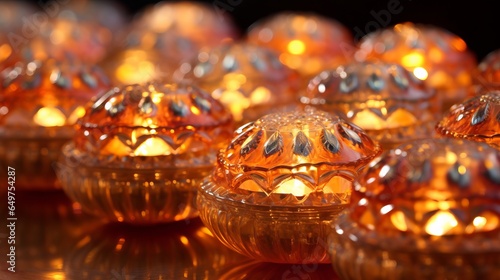 Close-Up Of Illuminated Diyas