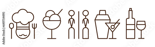 Restaurant Line Icons and Outline Food Element Vector Set