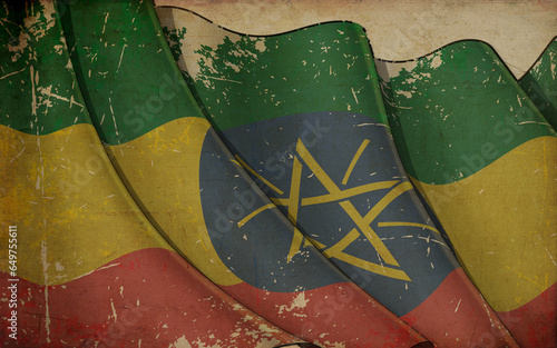 Old Paper Print - Waving Flag of Ethiopia