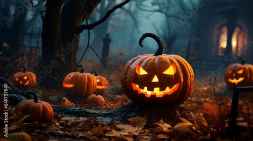 Halloween Jack-o-Lantern pumpkins outdoor