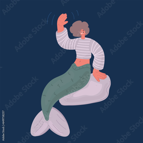 Cartoon vector illustration of mermaid in glasses
